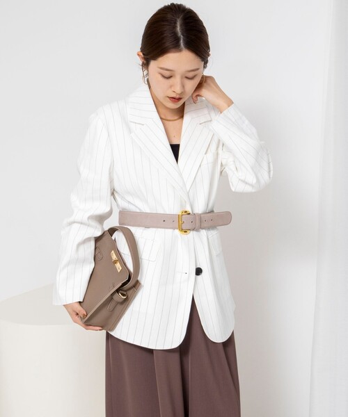 NOLLEY’S（ノーリーズ）の「【WEB＆一部店舗限定色アイテム】ウォッシャブルストライプオーバージャケット（テーラードジャケット・レディース・ベージュ系その他/ブルー系その他6/ホワイト系その他2・38）」の20枚目の写真