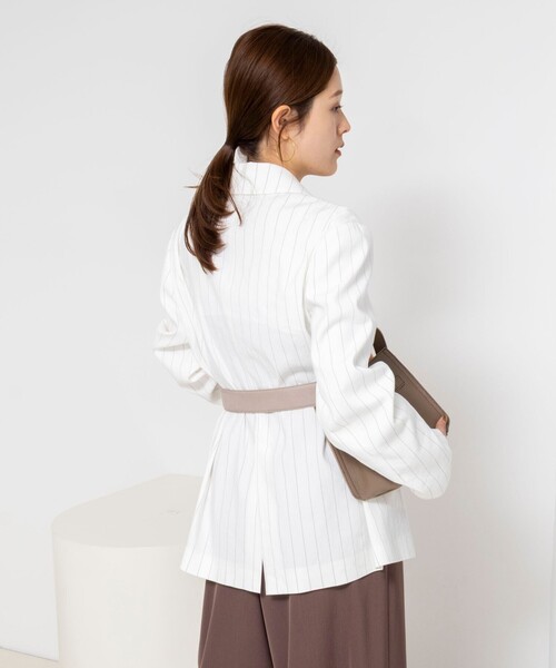 NOLLEY’S（ノーリーズ）の「【WEB＆一部店舗限定色アイテム】ウォッシャブルストライプオーバージャケット（テーラードジャケット・レディース・ベージュ系その他/ブルー系その他6/ホワイト系その他2・38）」の18枚目の写真