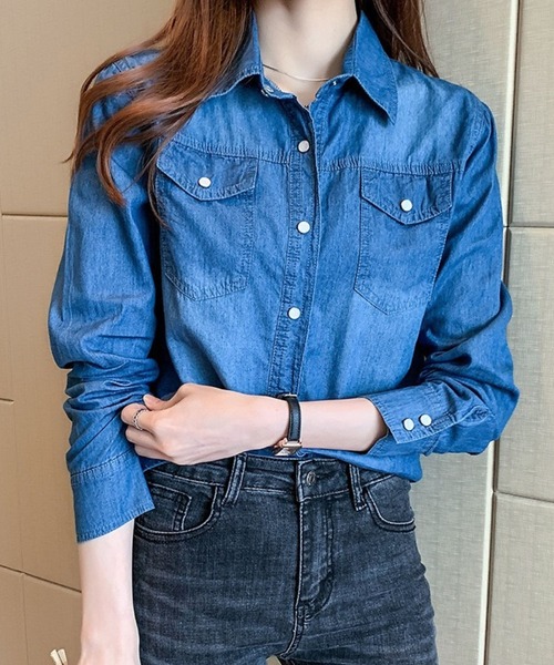 SPIGA(スピーガ)の「きれいめダンガリーシャツ(シャツ/ブラウス・レディース・ライトブルー/ダークブルー・SMALL/X-LARGE/LARGE/MEDIUM)」の6枚目の写真