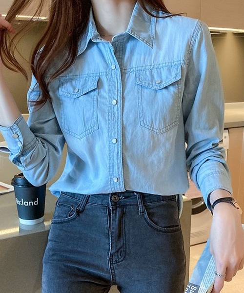 SPIGA(スピーガ)の「きれいめダンガリーシャツ(シャツ/ブラウス・レディース・ライトブルー/ダークブルー・SMALL/X-LARGE/LARGE/MEDIUM)」の7枚目の写真