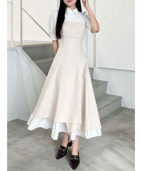 MERCURYDUO（マーキュリーデュオ）の「シャツドッキングベアワンピース（ワンピース・レディース・ベージュ/チャコールグレー/ライトブルー・MEDIUM/SMALL）」の2枚目の写真