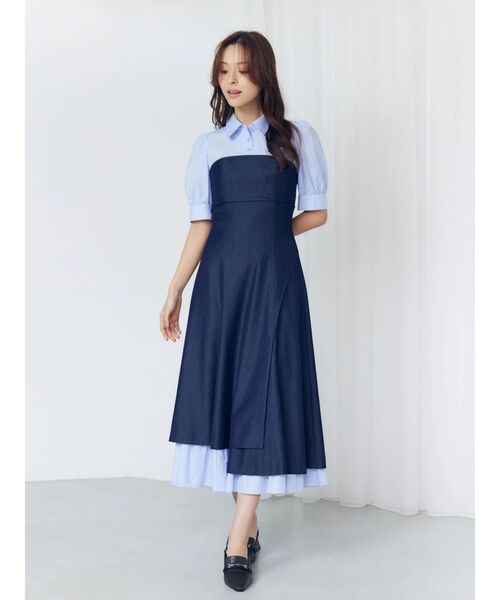 MERCURYDUO（マーキュリーデュオ）の「シャツドッキングベアワンピース（ワンピース・レディース・ベージュ/チャコールグレー/ライトブルー・MEDIUM/SMALL）」の4枚目の写真