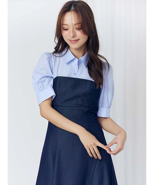 MERCURYDUO（マーキュリーデュオ）の「シャツドッキングベアワンピース（ワンピース・レディース・ベージュ/チャコールグレー/ライトブルー・MEDIUM/SMALL）」の5枚目の写真