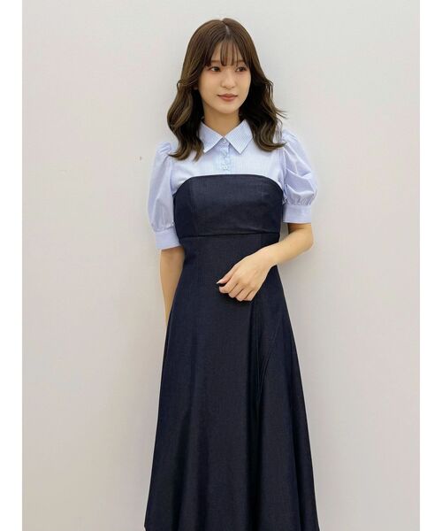 MERCURYDUO（マーキュリーデュオ）の「シャツドッキングベアワンピース（ワンピース・レディース・ベージュ/チャコールグレー/ライトブルー・MEDIUM/SMALL）」の14枚目の写真