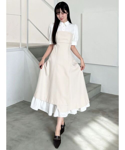 MERCURYDUO（マーキュリーデュオ）の「シャツドッキングベアワンピース（ワンピース・レディース・ベージュ/チャコールグレー/ライトブルー・MEDIUM/SMALL）」の8枚目の写真