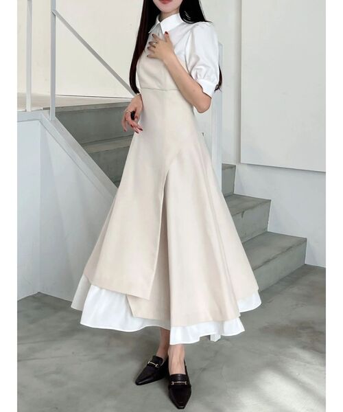 MERCURYDUO（マーキュリーデュオ）の「シャツドッキングベアワンピース（ワンピース・レディース・ベージュ/チャコールグレー/ライトブルー・MEDIUM/SMALL）」の10枚目の写真