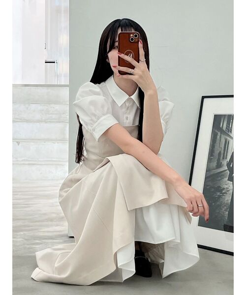 MERCURYDUO（マーキュリーデュオ）の「シャツドッキングベアワンピース（ワンピース・レディース・ベージュ/チャコールグレー/ライトブルー・MEDIUM/SMALL）」の13枚目の写真