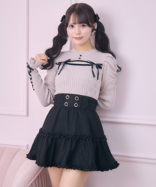 ROJITA(ロジータ)の「デコルテ開き配色リボンニット(ニット/セーター・レディース・ブラック/ピンク/ホワイト・FREE)」の19枚目の写真