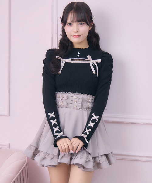 ROJITA(ロジータ)の「デコルテ開き配色リボンニット(ニット/セーター・レディース・ブラック/ピンク/ホワイト・FREE)」の10枚目の写真