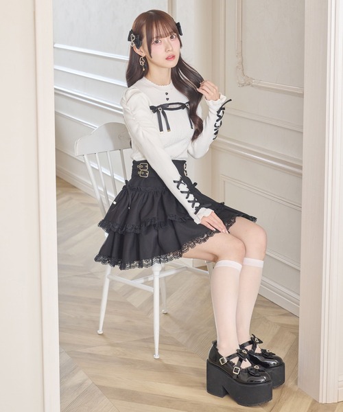 ROJITA(ロジータ)の「デコルテ開き配色リボンニット(ニット/セーター・レディース・ブラック/ピンク/ホワイト・FREE)」の12枚目の写真