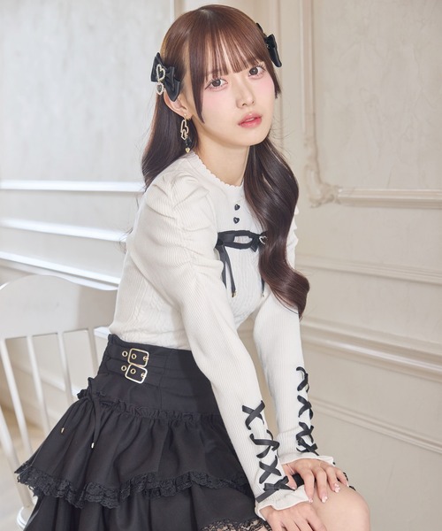 ROJITA(ロジータ)の「デコルテ開き配色リボンニット(ニット/セーター・レディース・ブラック/ピンク/ホワイト・FREE)」の16枚目の写真