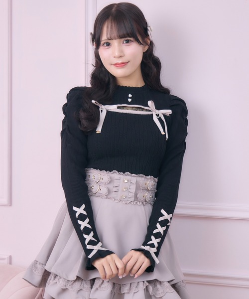 ROJITA(ロジータ)の「デコルテ開き配色リボンニット(ニット/セーター・レディース・ブラック/ピンク/ホワイト・FREE)」の15枚目の写真