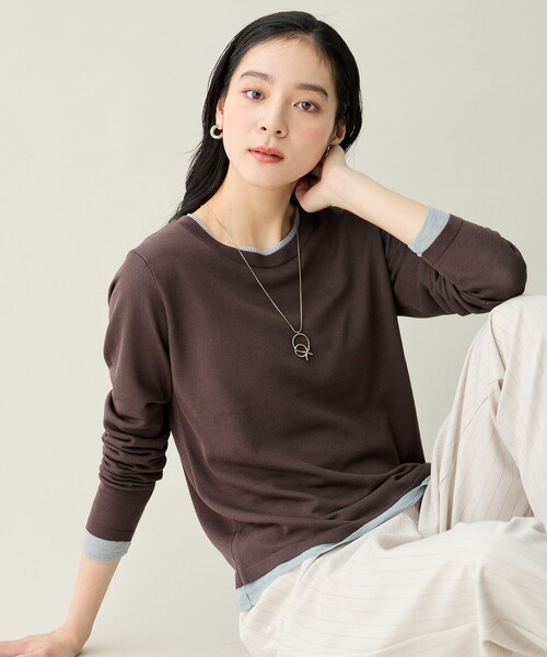 ANY(エニィ)の「カラーレイヤードニットTシャツ(ニット/セーター・レディース・ライトグレー系/黄土色系/アイボリー系・X-LARGE)」の2枚目の写真