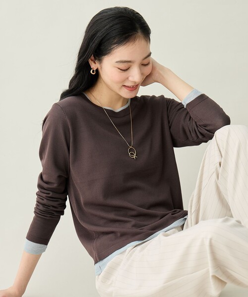 ANY(エニィ)の「カラーレイヤードニットTシャツ(ニット/セーター・レディース・ライトグレー系/黄土色系/アイボリー系・X-LARGE)」の4枚目の写真