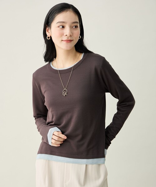ANY(エニィ)の「カラーレイヤードニットTシャツ(ニット/セーター・レディース・ライトグレー系/黄土色系/アイボリー系・X-LARGE)」の5枚目の写真