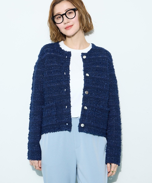 Petit Honfleur(プチオンフルール)の「ツイードカーディガン【洗える】(カーディガン/ボレロ・レディース・ネイビー/ブルー・M/L)」の4枚目の写真