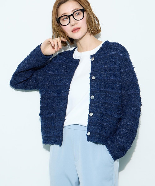 Petit Honfleur(プチオンフルール)の「ツイードカーディガン【洗える】(カーディガン/ボレロ・レディース・ネイビー/ブルー・M/L)」の5枚目の写真