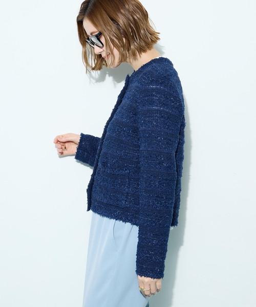 Petit Honfleur(プチオンフルール)の「ツイードカーディガン【洗える】(カーディガン/ボレロ・レディース・ネイビー/ブルー・M/L)」の8枚目の写真