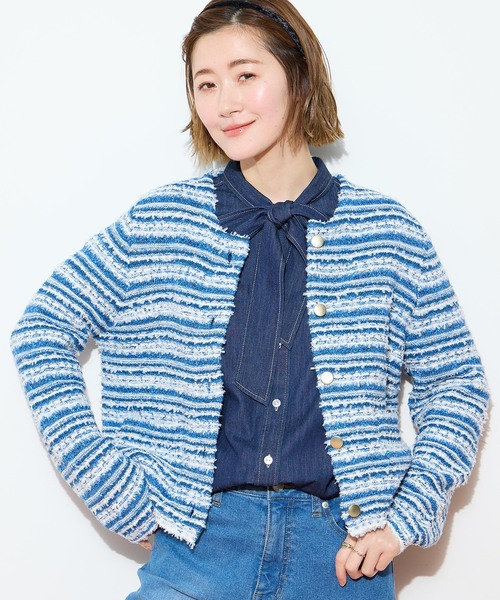 Petit Honfleur(プチオンフルール)の「ツイードカーディガン【洗える】(カーディガン/ボレロ・レディース・ネイビー/ブルー・M/L)」の10枚目の写真