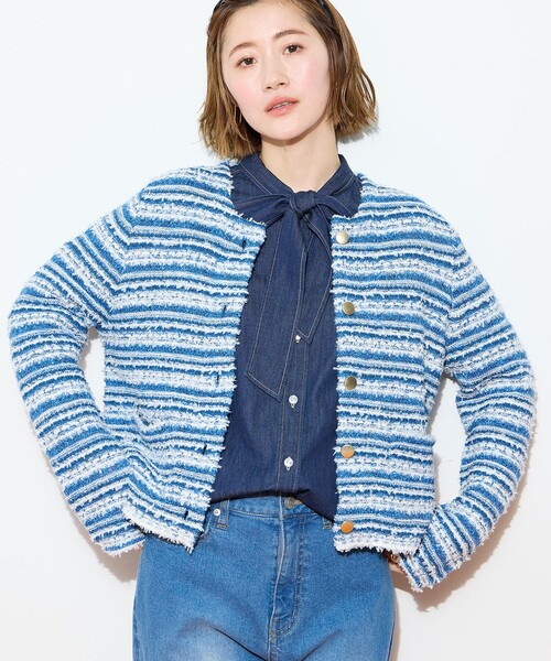 Petit Honfleur(プチオンフルール)の「ツイードカーディガン【洗える】(カーディガン/ボレロ・レディース・ネイビー/ブルー・M/L)」の11枚目の写真