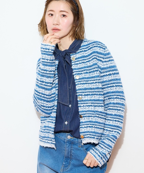 Petit Honfleur(プチオンフルール)の「ツイードカーディガン【洗える】(カーディガン/ボレロ・レディース・ネイビー/ブルー・M/L)」の12枚目の写真