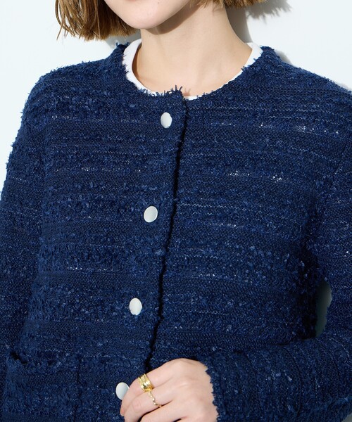 Petit Honfleur(プチオンフルール)の「ツイードカーディガン【洗える】(カーディガン/ボレロ・レディース・ネイビー/ブルー・M/L)」の21枚目の写真