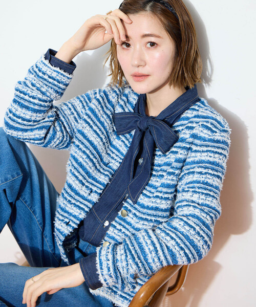 Petit Honfleur(プチオンフルール)の「ツイードカーディガン【洗える】(カーディガン/ボレロ・レディース・ネイビー/ブルー・M/L)」の1枚目の写真