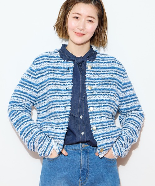 Petit Honfleur(プチオンフルール)の「ツイードカーディガン【洗える】(カーディガン/ボレロ・レディース・ネイビー/ブルー・M/L)」の3枚目の写真