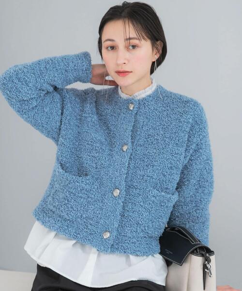 URBAN RESEARCH ROSSO WOMEN（アーバンリサーチ　ロッソ）の「ニットツイードショートカーディガン（カーディガン/ボレロ・レディース・イエロー系その他/ブルー/ホワイト・FREE）」の2枚目の写真