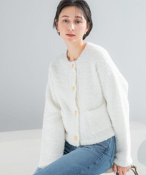 URBAN RESEARCH ROSSO WOMEN（アーバンリサーチ　ロッソ）の「ニットツイードショートカーディガン（カーディガン/ボレロ・レディース・イエロー系その他/ブルー/ホワイト・FREE）」の4枚目の写真