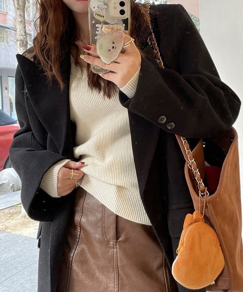 Miniministore(ミニミニストア)の「裏起毛ニットトップス Vネックリブニット(ニット/セーター・レディース・ホワイト/アイボリー/ブラック・FREE)」の8枚目の写真