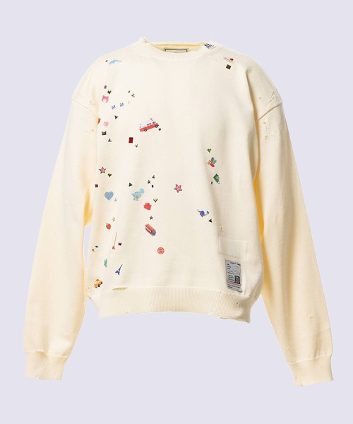 Maison MIHARA YASUHIRO（メゾンミハラヤスヒロ）の「【MIHARAYASUHIRO/ミハラヤスヒロ】KIDS STICKER KNIT PULLOVER（スウェット・メンズ・グレー/ホワイト/ブラック・48/46/44）」の2枚目の写真