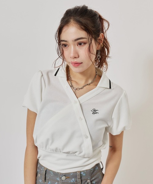 atmos pink(アトモスピンク)の「atmos pink Cashe-Coeur Polo Shirt / アトモスピンク カシュクール ポロ シャツ(ポロシャツ・レディース・ブラック/ホワイト/グリーン・FREE)」の3枚目の写真