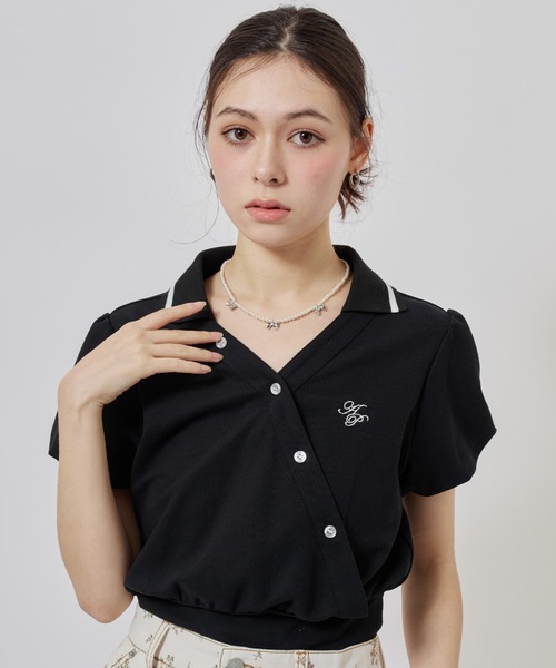 atmos pink(アトモスピンク)の「atmos pink Cashe-Coeur Polo Shirt / アトモスピンク カシュクール ポロ シャツ(ポロシャツ・レディース・ブラック/ホワイト/グリーン・FREE)」の1枚目の写真