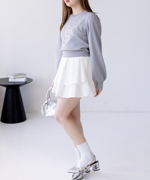 clear（クリア）の「バックレースアップインパン付2段フリルティアードミニスカート[着回し力抜群 ガーリー]≪新作≫（スカート・レディース・オフホワイト/ベージュ/ブラック・F）」の4枚目の写真