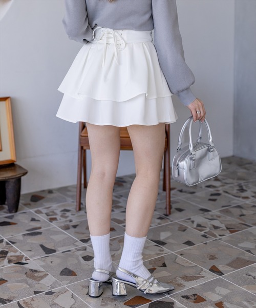 clear（クリア）の「バックレースアップインパン付2段フリルティアードミニスカート[着回し力抜群 ガーリー]≪新作≫（スカート・レディース・オフホワイト/ベージュ/ブラック・F）」の9枚目の写真