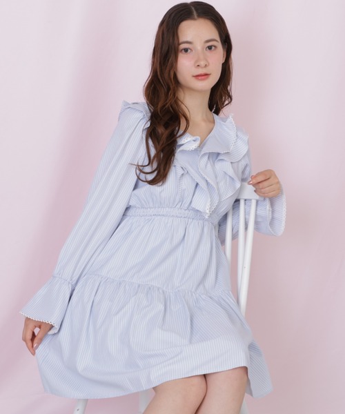 JILL by JILL STUART（ジルバイジルスチュアート）の「ストライプレースミニワンピース（ワンピース・レディース・ホワイト系その他/ブルー系その他/グレー系その他・FREE）」の3枚目の写真
