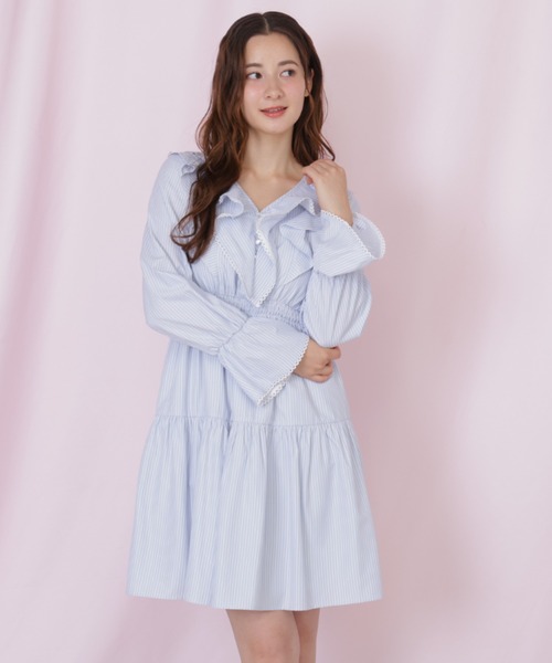 JILL by JILL STUART（ジルバイジルスチュアート）の「ストライプレースミニワンピース（ワンピース・レディース・ホワイト系その他/ブルー系その他/グレー系その他・FREE）」の20枚目の写真