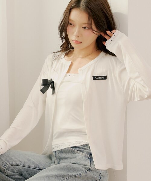 Chico(チコ)の「コンパクトカーデ+ベアビスチェセット(Tシャツ/カットソー・レディース・ブラック/アイボリー/グレー/ベージュ・FREE)」の2枚目の写真