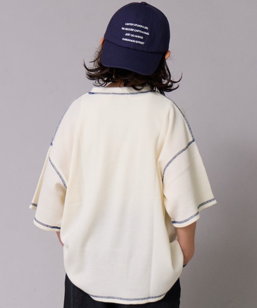 PAIRMANON STREET（ペアマノンストリート）の「【ワッフル】配色ステッチ半袖Ｔ【PAIRMANON STREET】（Tシャツ/カットソー・キッズ・ブルー/アイボリー/グレー/ブラック・100/110/120/130/140/150/90/160）」の6枚目の写真