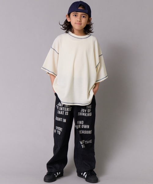 PAIRMANON STREET（ペアマノンストリート）の「【ワッフル】配色ステッチ半袖Ｔ【PAIRMANON STREET】（Tシャツ/カットソー・キッズ・ブルー/アイボリー/グレー/ブラック・100/110/120/130/140/150/90/160）」の7枚目の写真