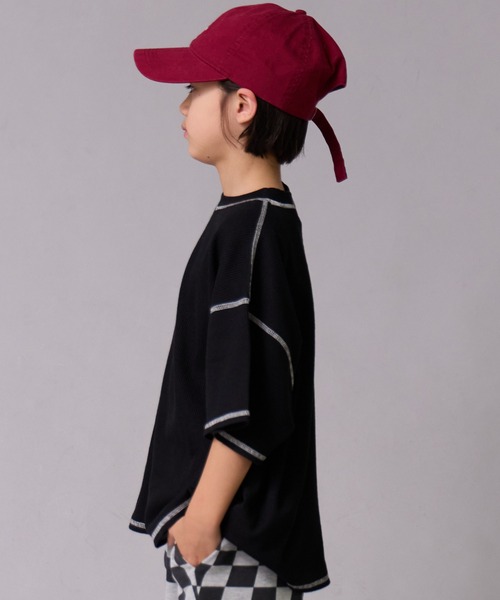 PAIRMANON STREET（ペアマノンストリート）の「【ワッフル】配色ステッチ半袖Ｔ【PAIRMANON STREET】（Tシャツ/カットソー・キッズ・ブルー/アイボリー/グレー/ブラック・100/110/120/130/140/150/90/160）」の8枚目の写真