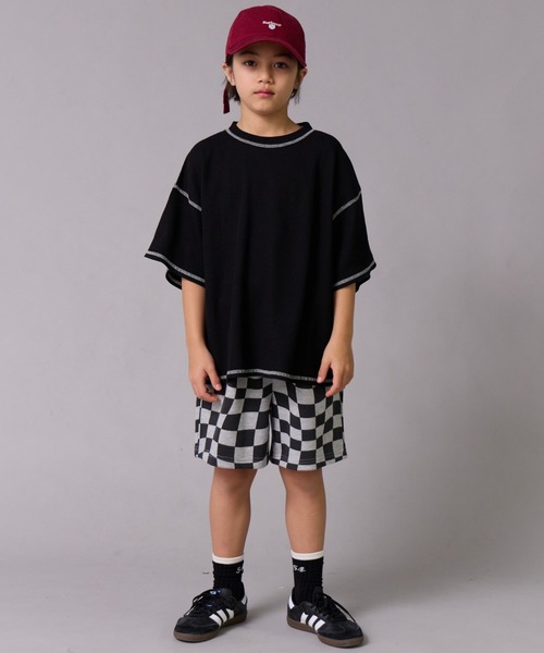 PAIRMANON STREET（ペアマノンストリート）の「【ワッフル】配色ステッチ半袖Ｔ【PAIRMANON STREET】（Tシャツ/カットソー・キッズ・ブルー/アイボリー/グレー/ブラック・100/110/120/130/140/150/90/160）」の10枚目の写真