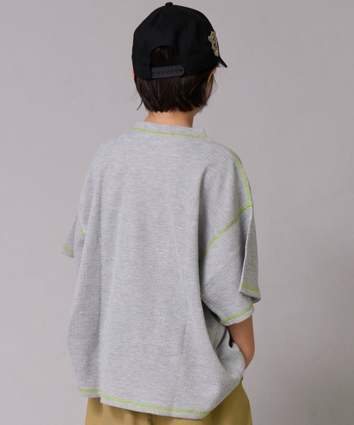 PAIRMANON STREET（ペアマノンストリート）の「【ワッフル】配色ステッチ半袖Ｔ【PAIRMANON STREET】（Tシャツ/カットソー・キッズ・ブルー/アイボリー/グレー/ブラック・100/110/120/130/140/150/90/160）」の12枚目の写真