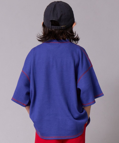 PAIRMANON STREET（ペアマノンストリート）の「【ワッフル】配色ステッチ半袖Ｔ【PAIRMANON STREET】（Tシャツ/カットソー・キッズ・ブルー/アイボリー/グレー/ブラック・100/110/120/130/140/150/90/160）」の15枚目の写真