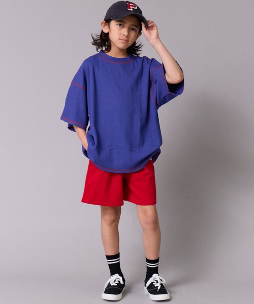 PAIRMANON STREET（ペアマノンストリート）の「【ワッフル】配色ステッチ半袖Ｔ【PAIRMANON STREET】（Tシャツ/カットソー・キッズ・ブルー/アイボリー/グレー/ブラック・100/110/120/130/140/150/90/160）」の16枚目の写真