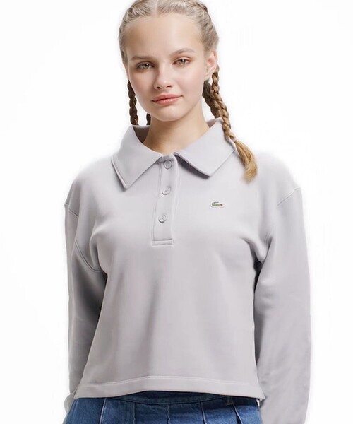 LACOSTE(ラコステ)の「クロップド丈 ポロニットスウェットシャツ(スウェット・レディース・ライトグレー/オフホワイト・40/38/36/34)」の2枚目の写真