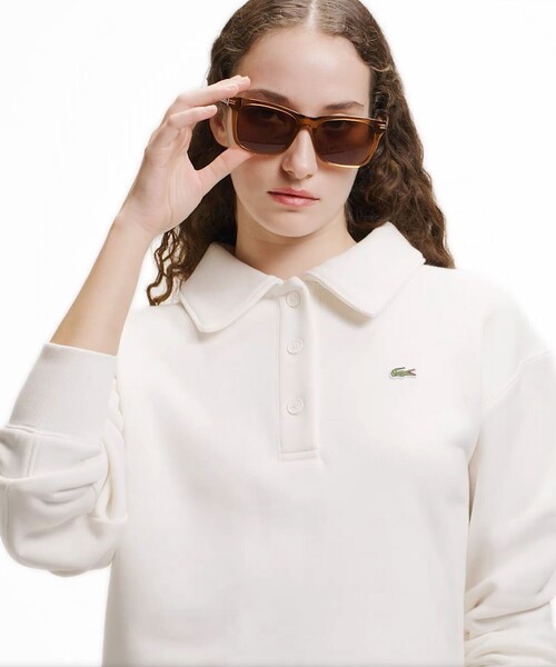 LACOSTE(ラコステ)の「クロップド丈 ポロニットスウェットシャツ(スウェット・レディース・ライトグレー/オフホワイト・40/38/36/34)」の3枚目の写真