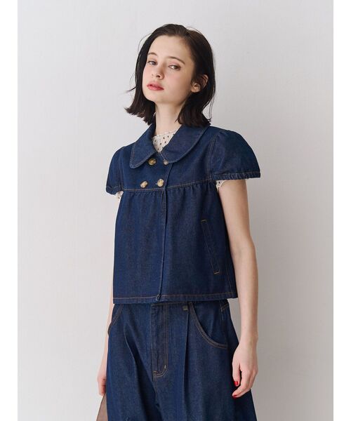 jouetie（ジュエティ）の「パフスリーブデニムジャケット【セットアップ対応】（その他トップス・レディース・インディゴブルー/ブラック・MEDIUM）」の6枚目の写真