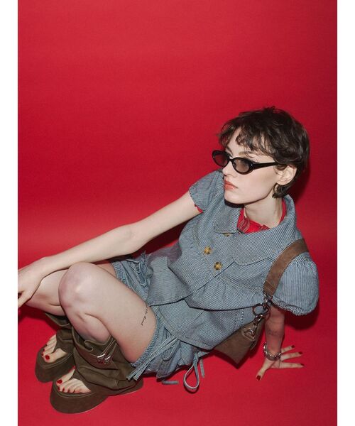 jouetie（ジュエティ）の「パフスリーブデニムジャケット【セットアップ対応】（その他トップス・レディース・インディゴブルー/ブラック・MEDIUM）」の12枚目の写真